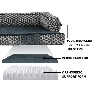 FurHaven Comfy Couch Orthopedic Bolster Dog Bed with Removable Cover, Diamond Gray, Jumbo