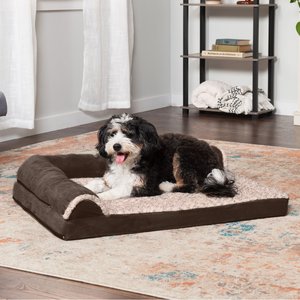 FurHaven Two-Tone Deluxe Chaise Orthopedic Dog Bed w/Removable Cover, Espresso, Large