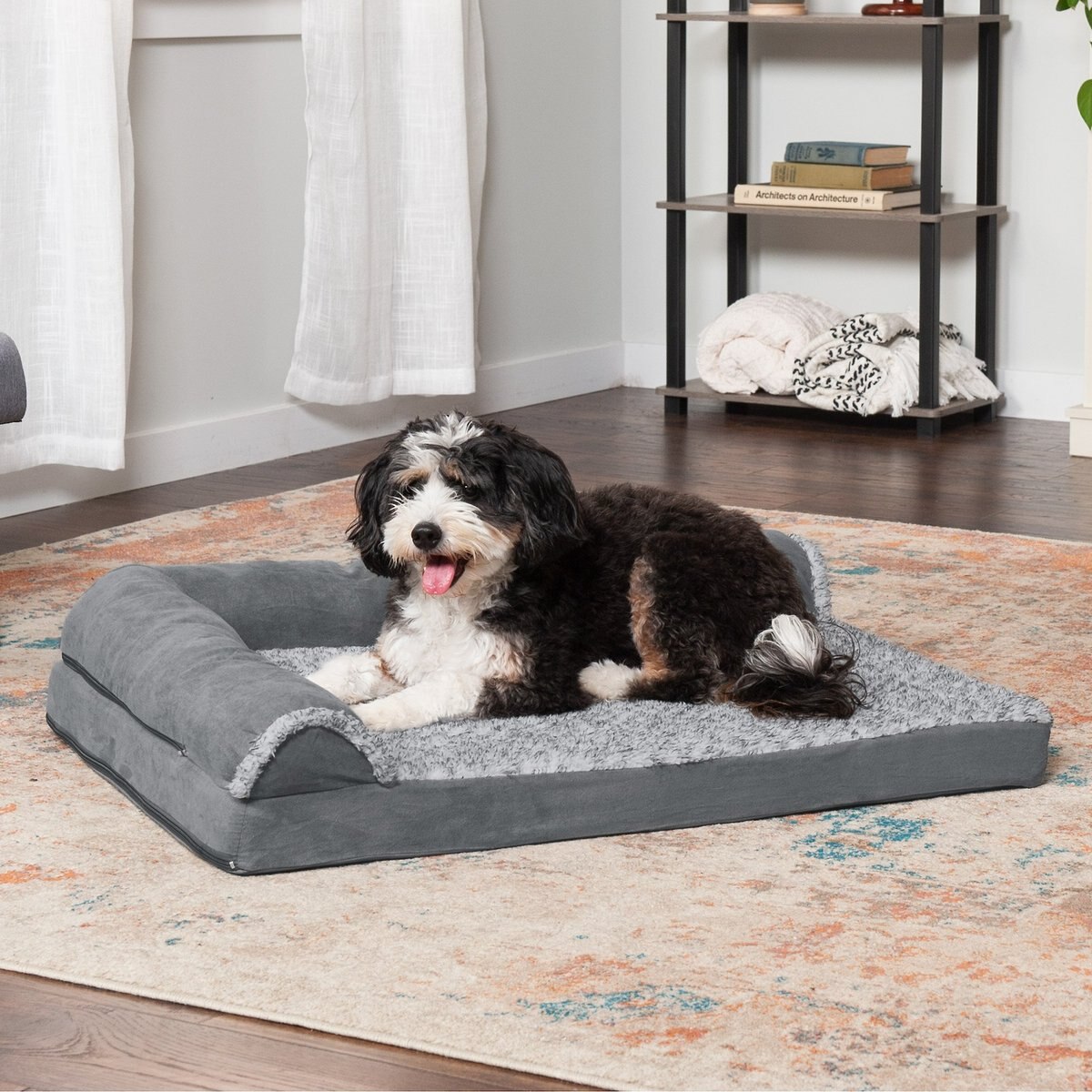 FurHaven Two-Tone Deluxe Chaise Orthopedic Dog Bed with Removable Cover
