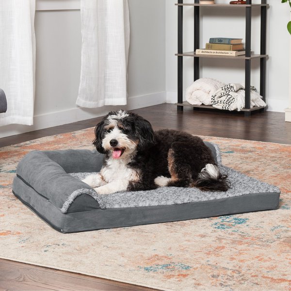 FurHaven Two-Tone Deluxe Chaise Orthopedic Dog Bed w/Removable Cover, Stone Gray, Large slide 1 of 11