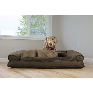 FurHaven Plush & Suede Bolster Dog Bed w/Removable Cover, Espresso, Jumbo