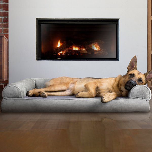FurHaven Faux Fur Memory Top Bolster Dog Bed w/Removable Cover, Smoke Gray, Jumbo slide 1 of 10