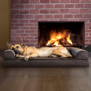 FurHaven Faux Fleece Memory Top Bolster Dog Bed with Removable Cover, Coffee, Jumbo