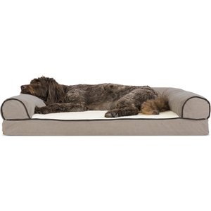 FurHaven Faux Fleece Memory Top Bolster Dog Bed w/Removable Cover, Cream, Large