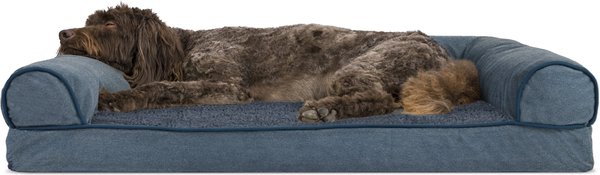 FurHaven Faux Fleece Memory Top Bolster Dog Bed w/Removable Cover, Orion Blue, Large slide 1 of 10