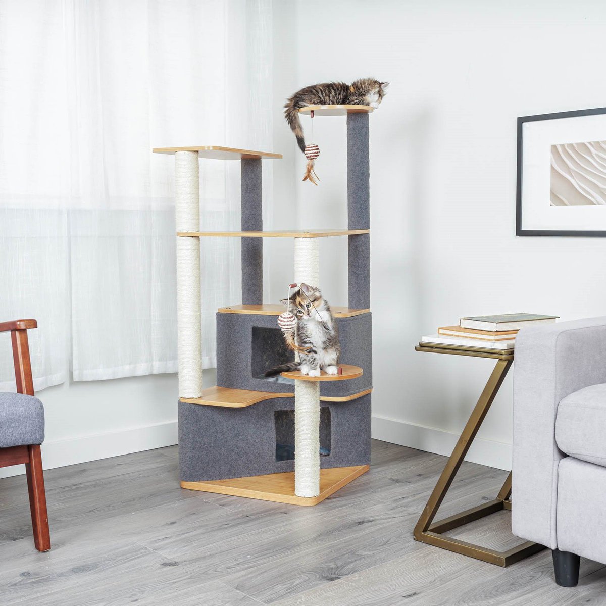 FurHaven 47-in Ascentials Luxe Suite Cat Tree, Bamboo & Gray