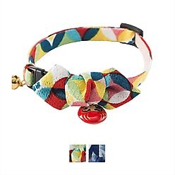 Necoichi Chirimen Daruma Charm Breakaway Cat Collar with Bell, Red, 8.2 to 13.7-in neck, 2/5-in wide