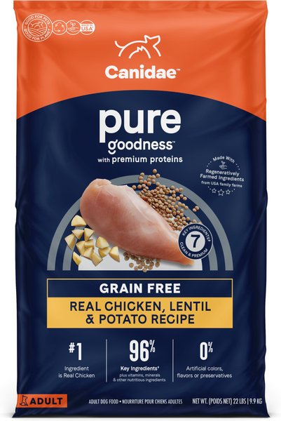 CANIDAE Grain-Free PURE Limited Ingredient Chicken, Lentil & Pea Recipe Dry Dog Food, 24-lb bag slide 1 of 9