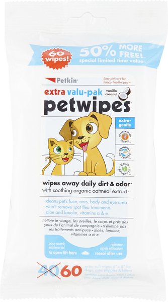 PETKIN Petwipes Vanilla & Coconut Valu-Pak Dog & Cat Wipes, 60 count ...