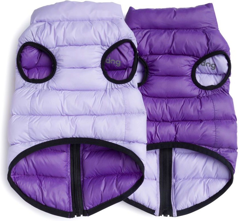 FABDOG Pack N' Go Reversible Solid Dog Puffer Coat, Lilac/Grape, 12in