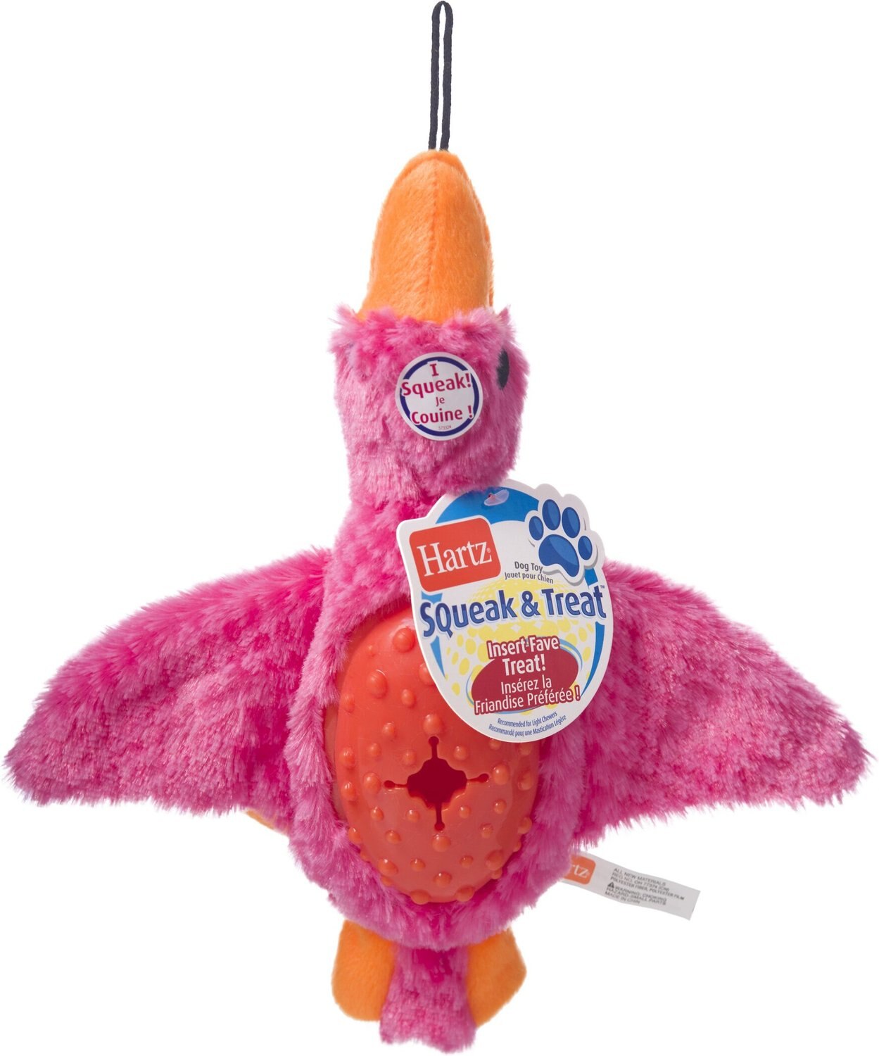 HARTZ Squeak & Treat Duck Squeaky Treat Dispenser Dog Toy, Color Varies