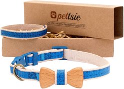 Pettsie Bow Tie Cotton Breakaway Cat Collar with Friendship Bracelet, Blue, 8 to 11-in neck, 3/8-in wide