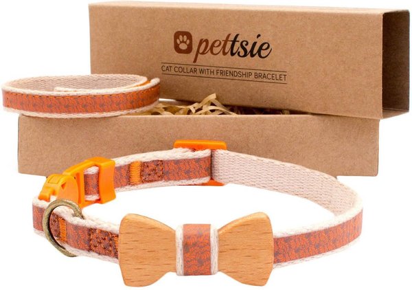 Pettsie Bow Tie Cotton Breakaway Cat Collar with Friendship Bracelet, Orange, 8 to 11-in neck, 3/8-in wide slide 1 of 6