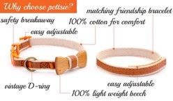 Pettsie Bow Tie Cotton Breakaway Cat Collar with Friendship Bracelet, Orange, 8 to 11-in neck, 3/8-in wide slide 2 of 5