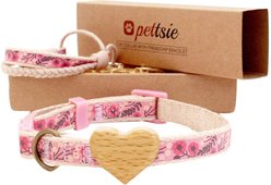 Pettsie Heart Cotton Breakaway Cat Collar with Friendship Bracelet, Pink, 8 to 11-in neck, 3/8-in wide