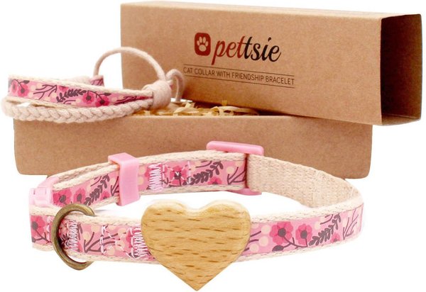 Pettsie Heart Cotton Breakaway Cat Collar with Friendship Bracelet, Pink, 8 to 11-in neck, 3/8-in wide slide 1 of 7