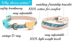 Pettsie Heart Cotton Breakaway Cat Collar with Friendship Bracelet, Turquoise, 8 to 11-in neck, 3/8-in wide slide 2 of 6