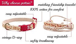 Pettsie Cotton Breakaway Cat Collar with Friendship Bracelet, Red, 7.5 to 11.5-in neck, 3/8-in wide slide 2 of 6