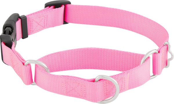 Frisco Solid Nylon Martingale Dog Collar with Buckle, Pink, Medium: 17 to 20-in neck, 1-in wide slide 1 of 8