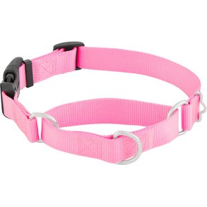 Frisco Solid Nylon Martingale Dog Collar with Buckle, Pink, Medium: 17 to 20-in neck, 1-in wide