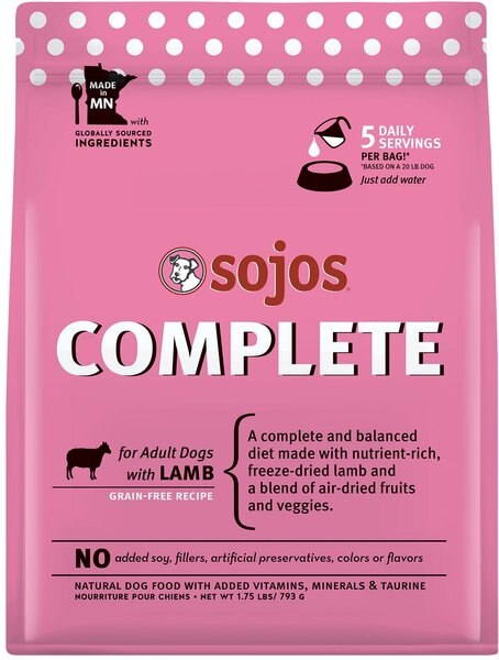Sojos Complete Lamb Recipe Adult Grain-Free Freeze-Dried Dehydrated Dog Food, 1.75-lb bag slide 1 of 10