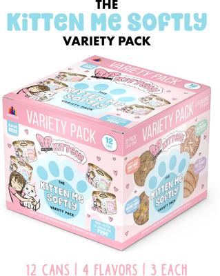 Show full view: BFF Kitten Softly Chicken, Tuna & Salmon Variety Pack Grain-Free Shredded Wet Cat Food, 2.8-oz can, case of 12 slide 3 of 9