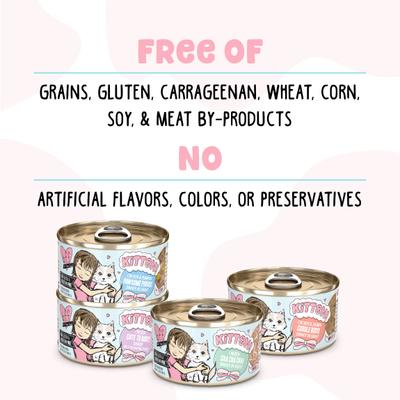 Show full view: BFF Kitten Softly Chicken, Tuna & Salmon Variety Pack Grain-Free Shredded Wet Cat Food, 2.8-oz can, case of 12 slide 5 of 9