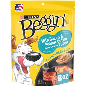 Purina Beggin' Strips Real Meat with Bacon & Peanut Butter Flavored Dog Treats, 6-oz pouch, case of 6