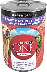 Purina ONE +Plus Adult Classic Ground Vibrant Maturity Adult 7+ Turkey & Barley Entree Canned Dog Food, 13-oz, case of 12