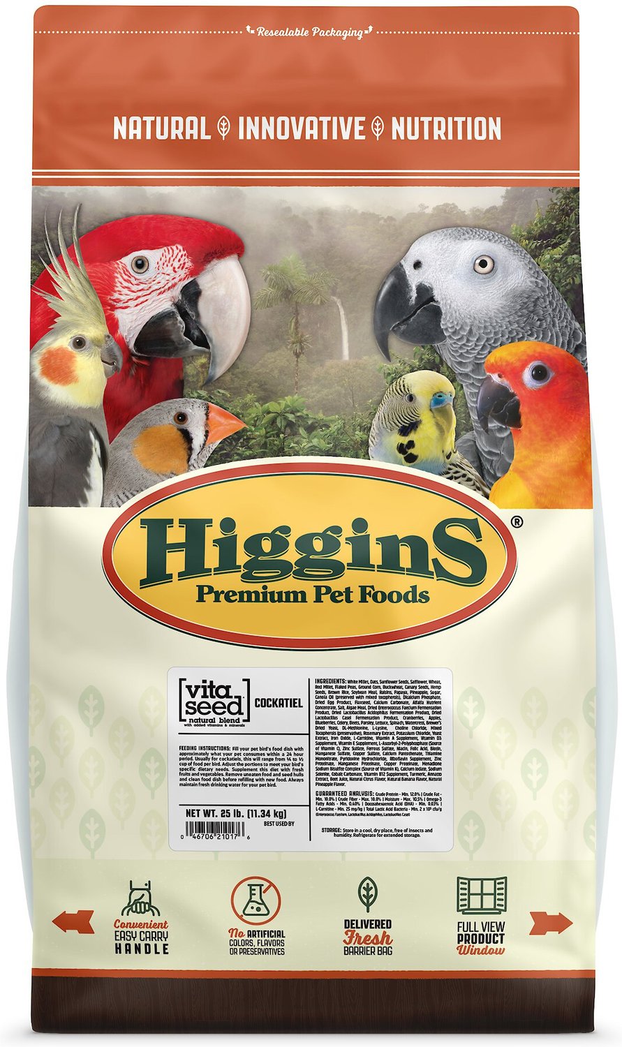HIGGINS Vita Seed Cockatiel Bird Food, 25lb bag
