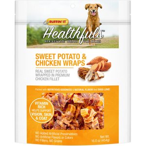 RUFFIN' IT Healthfuls Sweet Potato & Chicken Wraps Dehydrated Dog Treats, 16-oz bag