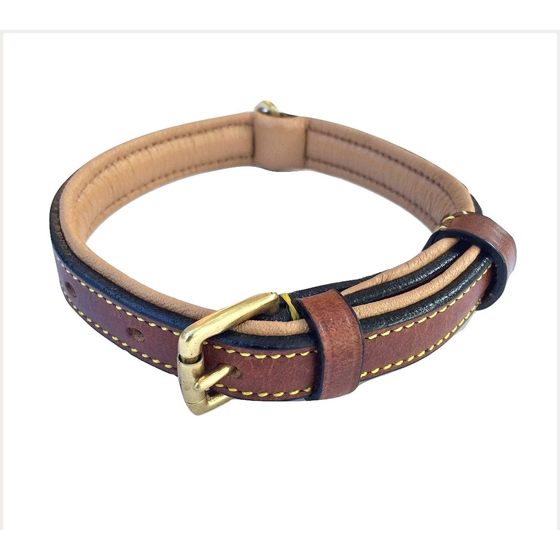 SOFT TOUCH COLLARS Leather Two-Tone Padded Dog Collar, Brown, Medium ...