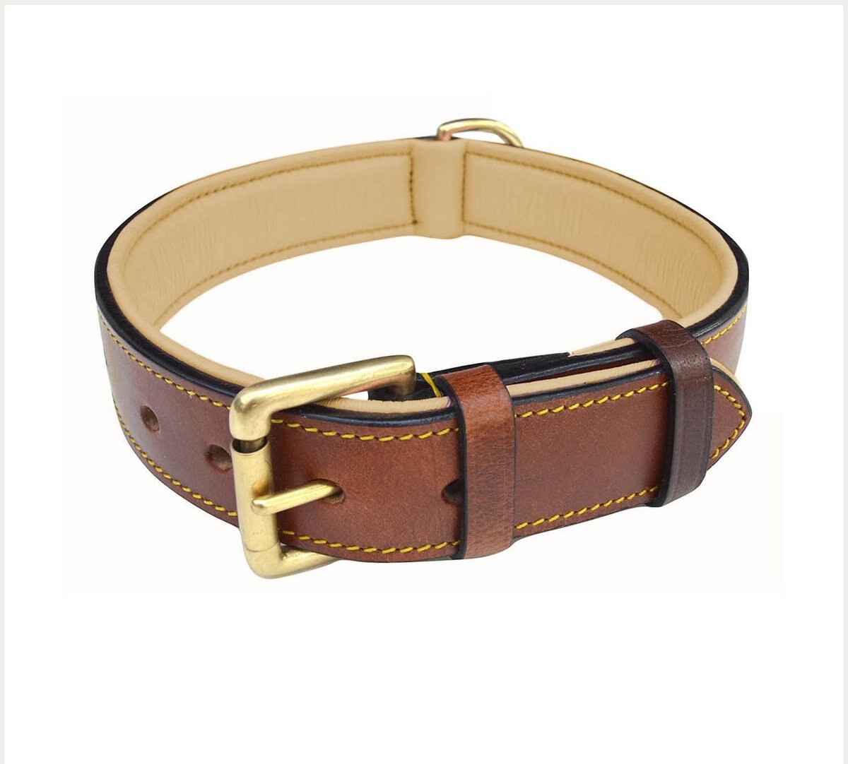 SOFT TOUCH COLLARS Leather TwoTone Padded Dog Collar, Brown, Large