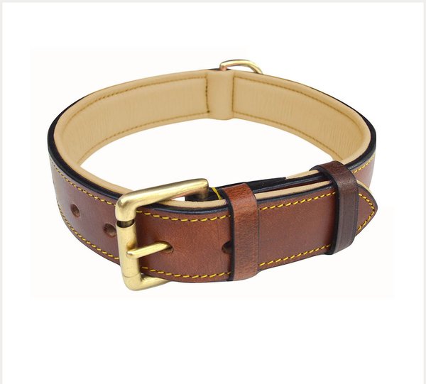 Soft Touch Collars Leather Two-Tone Padded Dog Collar, Brown, Large slide 1 of 7