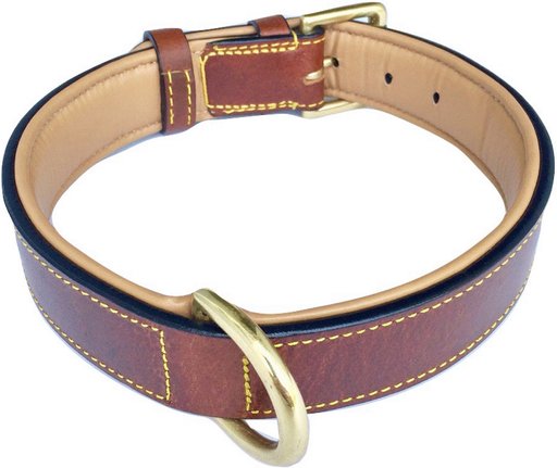 Soft Touch Collars Leather Two-Tone Padded Dog Collar, Brown, Large