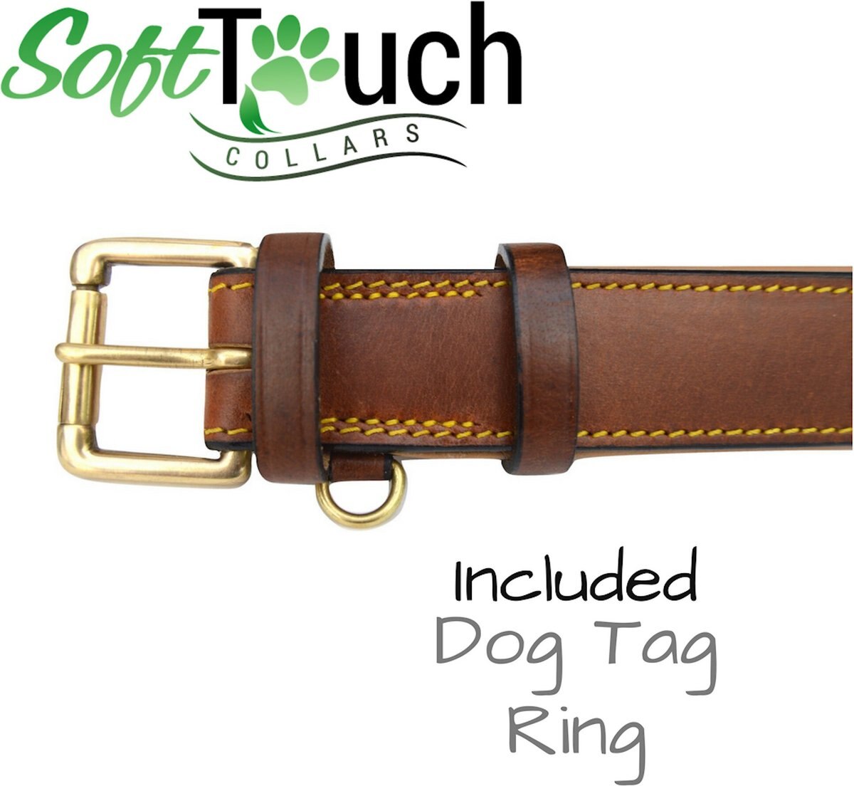 SOFT TOUCH COLLARS Leather TwoTone Padded Dog Collar, Brown, Large