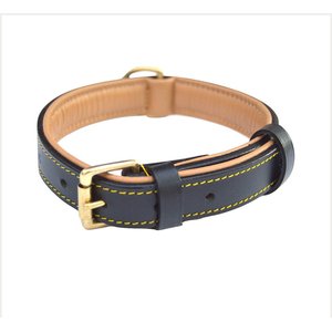 Soft Touch Collars Leather Two-Tone Padded Dog Collar, Black, Small 
