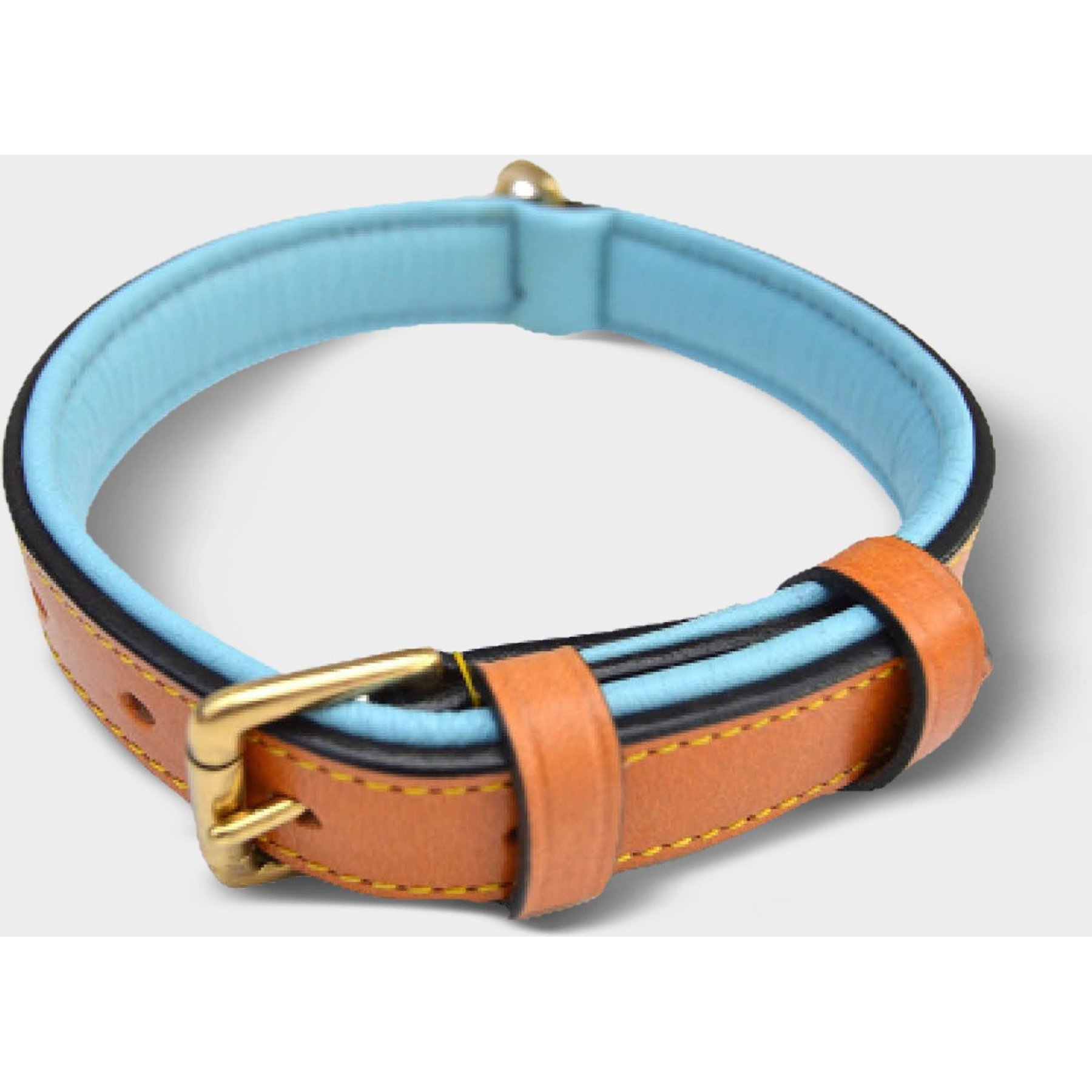 SOFT TOUCH COLLARS Leather TwoTone Padded Dog Collar, Tan Teal, Small