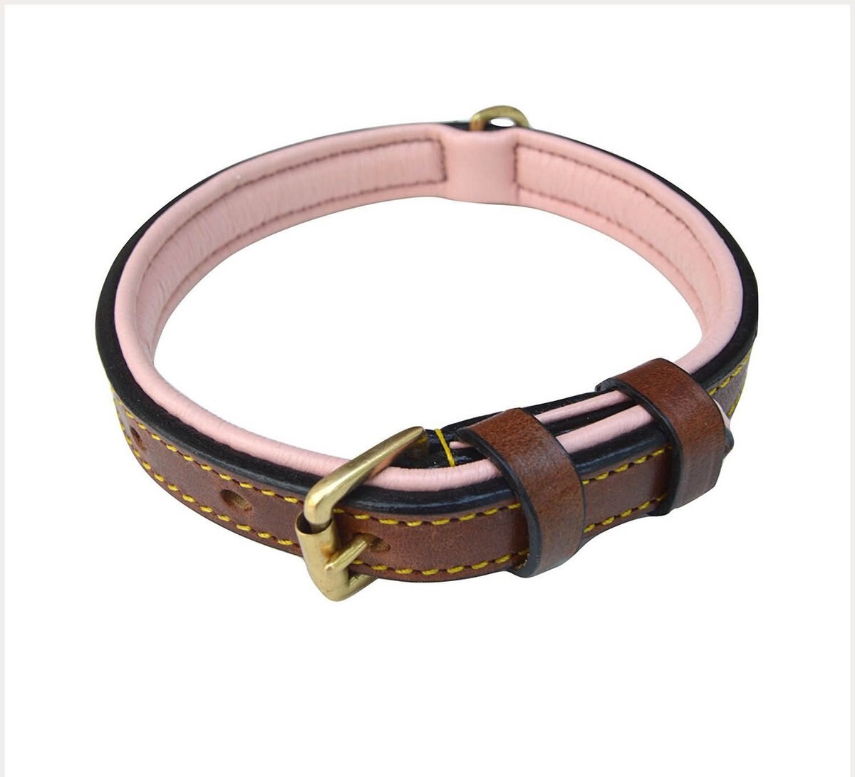 SOFT TOUCH COLLARS Leather TwoTone Padded Dog Collar, Brown Pink