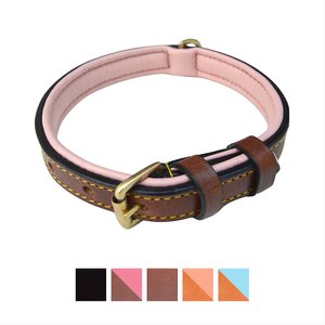 Soft Touch Collars Leather Two-Tone Padded Dog Collar, Brown Pink, Medium