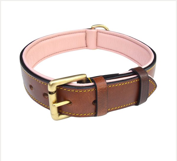 Soft Touch Collars Leather Two-Tone Padded Dog Collar, Brown Pink, Large  slide 1 of 6