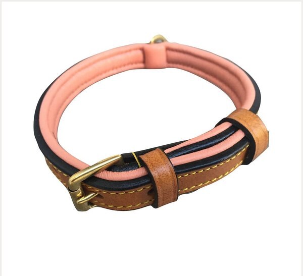 SOFT TOUCH COLLARS Leather TwoTone Padded Dog Collar, Tan Coral, Small