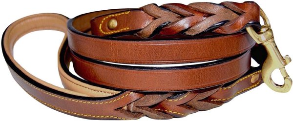 Soft Touch Collars Leather Braided Two-Tone Handle Dog Leash, Brown, 6-ft, 1/2-in slide 1 of 5