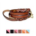 Soft Touch Collars Leather Braided Two-Tone Handle Dog Leash, Brown, 6-ft, 3/4-in