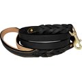 Soft Touch Collars Leather Braided Two-Tone Handle Dog Leash, Black, 6-ft, 3/4-in