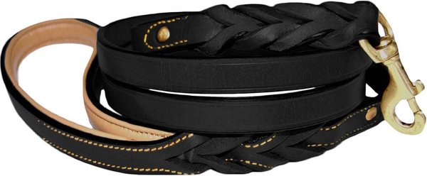 Soft Touch Collars Leather Braided Two-Tone Handle Dog Leash, Black, 4-ft, 1/2-in slide 1 of 5