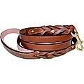 Soft Touch Collars Leather Braided Two-Tone Handle Dog Leash, Brown Pink, 6-ft, 3/4-in