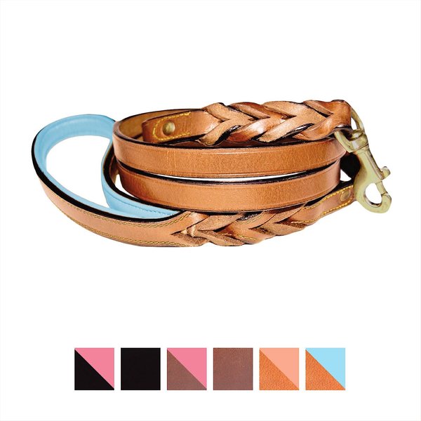 Soft Touch Collars Leather Braided Two-Tone Handle Dog Leash, Tan Teal, 6-ft, 3/4-in slide 1 of 5