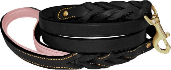 Soft Touch Collars Leather Braided Two-Tone Handle Dog Leash, Black Pink, 4-ft, 1/2-in slide 1 of 4