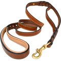 Soft Touch Collars Leather Braided Traffic Handle Dog Leash, Brown, 6-ft, 3/4-in